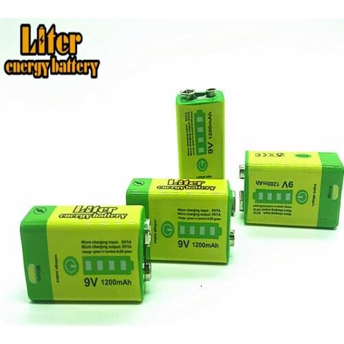 9V 6F22 USB 1200mAh Li-ion rechargeable battery for smoke alarm wireless microphone Guitar EQ Intercom Multimeter Bank power