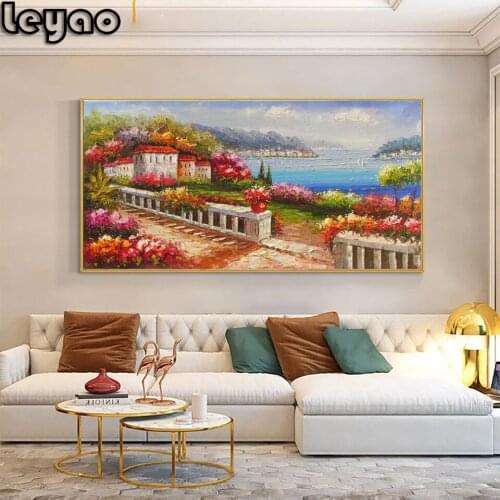 Abstract seaside garden landscape diy 5d diamond painting full square round drill mosaic embroidery Large size kits