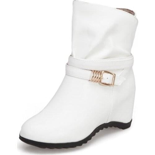 Big Size 11 12 boots women shoes ankle boots for women ladies boots shoes woman winter Belt buckle sleeve inside increase