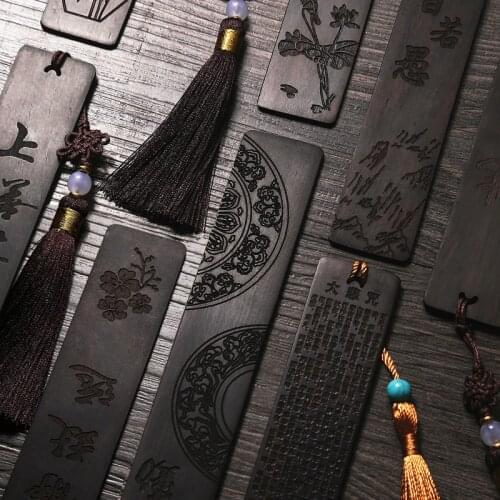 Ebony Wood 14cm Chinese Retro Style Bookmarks Classical Book Pendant Car Hanging Feng Shui Buddha Home Decor