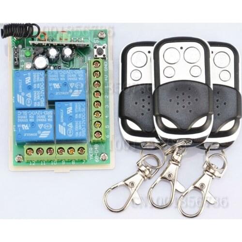 DC 12V 10A 4 Channels Learning Code RF Wireless Remote Control Switch Systems Receiver 3 Transmitter