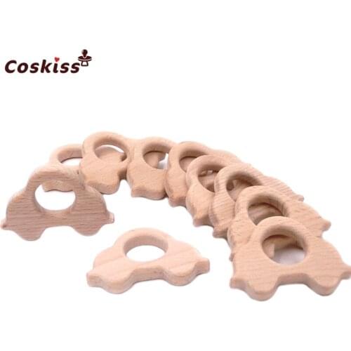 Beech Wooden Cars Teether Natural Handmade Wooden Teether DIY Wood Personalized Pendent Eco-Friendly Safe Baby Teething Toys