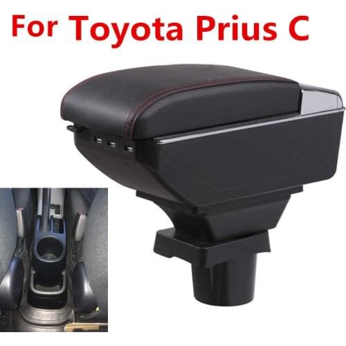 For ToyotaPrius C Prius C Central Armrest Box Store Content Storage box Aqua armrest box with cup holder ashtray USB interface