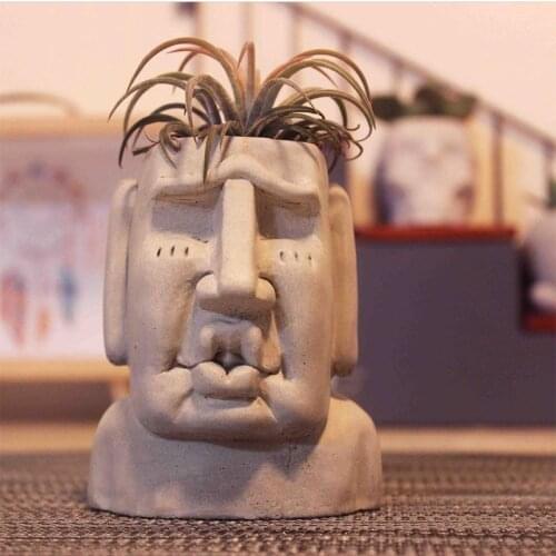 Easter Island Moai Statue Concrete Flower Pot Mold Original Cute Moai Expression Design Clay Cement Plaster Pen Holder Mould