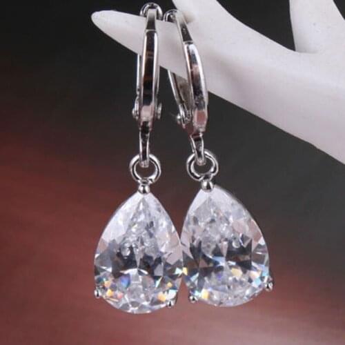 Hot Sale Dangle Earrings White Purple Color Crystal Water Drop Design Romantic Style Jewelry Gift For Women Female