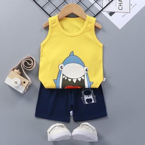 Summer Children Clothes 2 Piece Set Kids Baby Boys Suit T-Shirt Tops+Pant Cartoon Sleeveless Outfits Clothing Animal Costumes