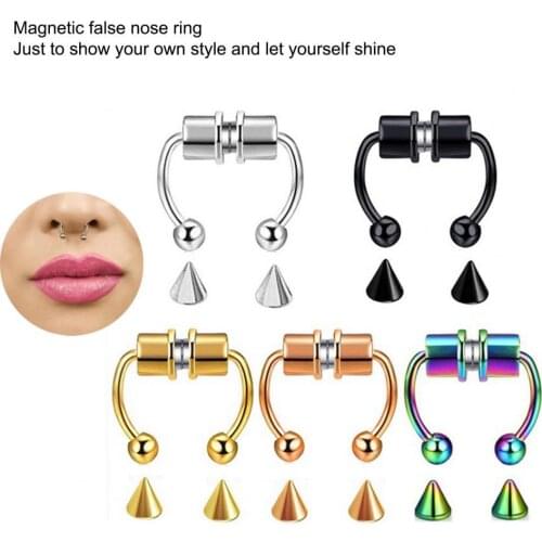 Magnetic Septum Nose Ring Horseshoe Fake Nose Ring Hoop Reusable Nose Ring Hoop Non-Piercing 316L Stainless Steel Nose Ring Tool