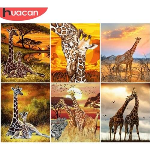 HUACAN Paint By Number Giraffe Animal Oil Painting Modern Wall Art Coloring By Numbers Sunset Kits Home Decoration