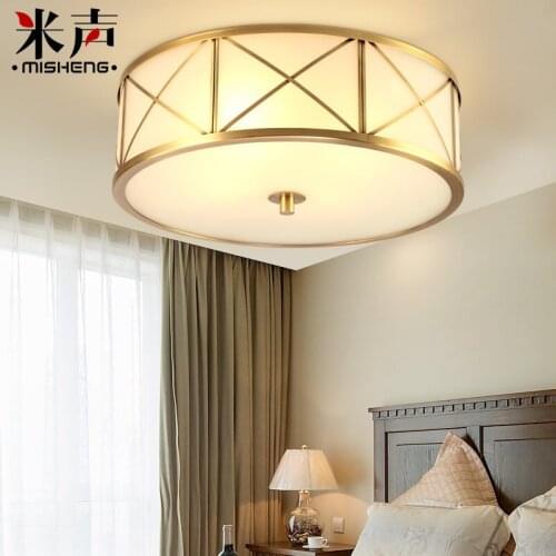 American country copper ceiling lamp modern simple round bedroom study copper ceiling lamp balcony aisle lamps