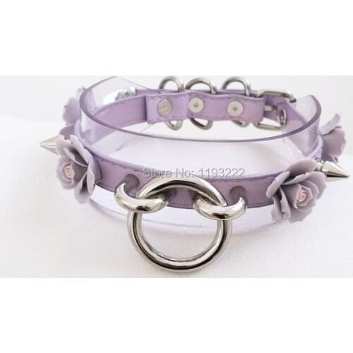 Handmade Layered Clear Transparent Leather Spiked Spikes O ROUNG Choker Flower Collar Necklace