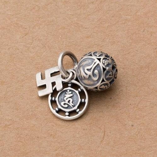 925 Sterling Silver Religious Matte Handcraft Charm Set Buddhism Decoration Ornament Pendants Accessories DIY Unisex Jewelry