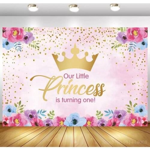 Our Little Princess Turning One Photo Background Cake Smash Flowers Glitter Kids Birthday Party Photography Backdrops For Home