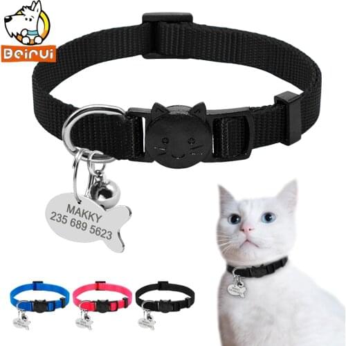 Nylon Quick Release Cat Collar Tag Set Personalized Dog Cat ID Collar Customized Tags Accessories Engraved For Small Cat Pet