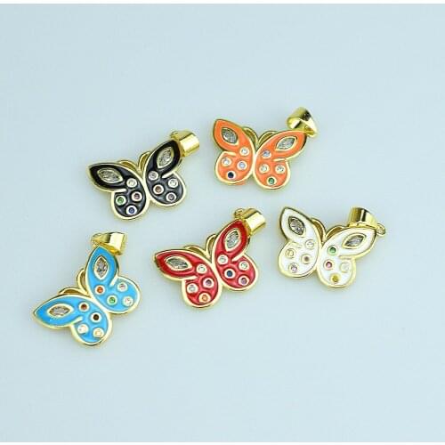 New Fashion Cubic Zirconia Cute Small Insect Butterfly Pendant Necklace Womens Enamel Butterfly Necklace Punk Jewelry