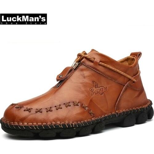 Spring Autumn New Leather Men Boots Winter High Tops Man Casual Ankle Boot Comfortable Mens Snow Shoes Work Plus Size 38-48