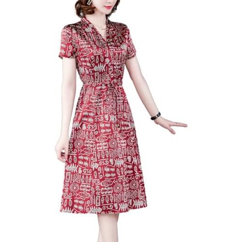 New Fashion Women Summer Dresses Female Plus size 4XL Printed Silk dress Elegant Lady Receive Waist Slim Medium Long dress OK785