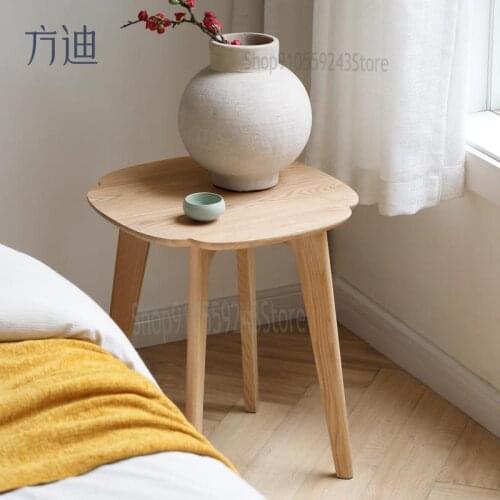 All Solid Wood Sofa Small Side Table Living Room Light Luxury Bedside Small Round Table Bedroom Female Movable Bedside Table Min