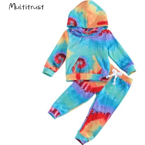 2-6Y Spring Autumn Baby Girls Clothing Sets Toddler Newborn Infant Girls Hooded Tie Dye Tops+Pants Tracksuits Sportwear Sets