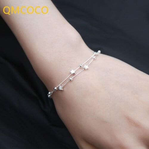 QMCOCO 925 Silver Bracelets For Women Double Layer Round Bead Star-Shape Round Beads Bracelets For Birthday Party Gifts