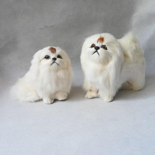 Real life toy dog model white pekingese hard model home decoration toy gift h1488