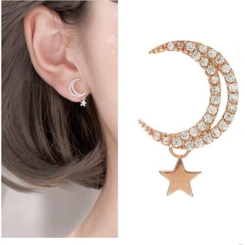 Luxury Zircon Moon Star Design Earrings Female Piercing Accessories True Silver 925 Earring For Women Jewelry Rose Gold Earring