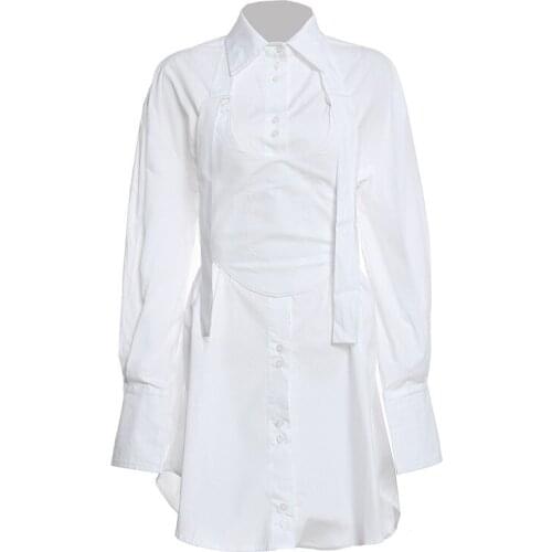 21a / W High Street medium length shirt + adjustable shoulder strap design waist seal slim fit two-piece set for women 1376