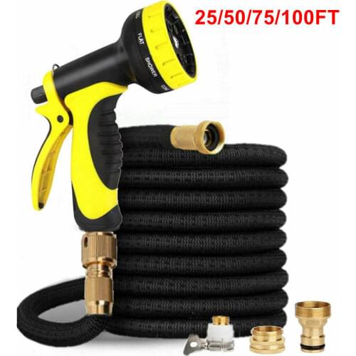 Garden Hose Expandable 25-100ft High Pressure Car Wash Plastic Pipe Magic Flexible Water Hose With Spray Gun with Bag Bracket