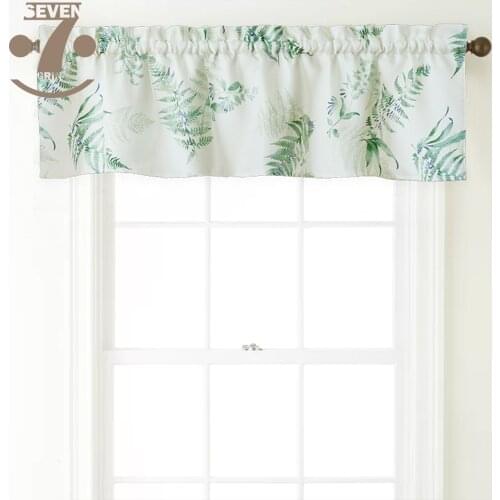 Modern Style Smooth Thick Cloth Green Coffe Leaves Door Valance Rod Pocket Kitchen Curtains High Shading 1 Set of 3Pcs
