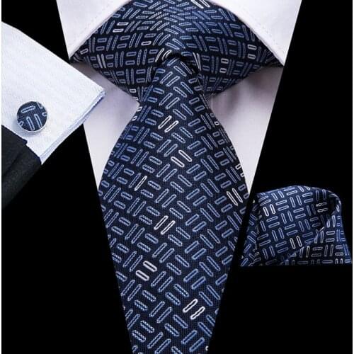 Blue Striped Tie Men Novelty Ties Designer Necktie Set Pocket Square Cufflinks Cravat for Wedding Business Tie C-3259 Wholesale