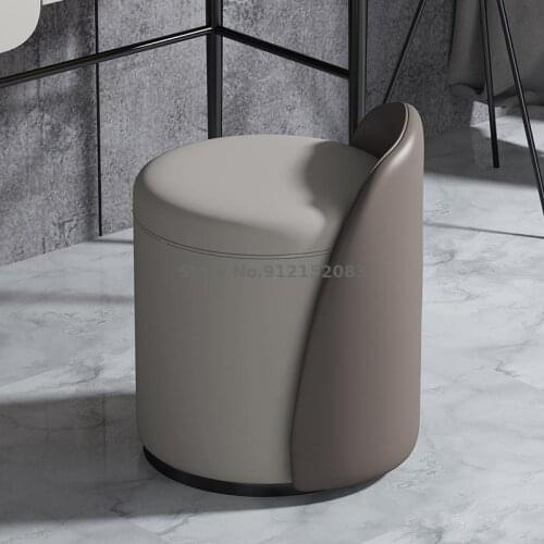 Nordic style backrest dresser stool round bedroom modern minimalist light luxury makeup chair net red ins chair leather