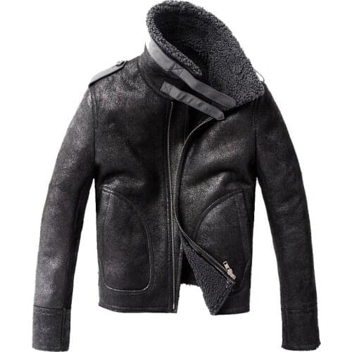 2015 United Kingdom Air Force Major Warm Burst Locomotive Jacket Mens Leather Jackets Sheepskin Jacket Short Fur Coat