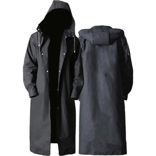 Waterproof Long Raincoat Black Fashion Adult Women Men Rain coat Hooded Poncho Travel Climbing Hiking Rain Jacket Thickened