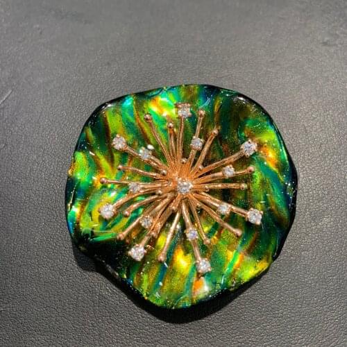 Green color colored glaze brooch& pendant double use copper with cubic zircon lotus leaf fashion women jewelry