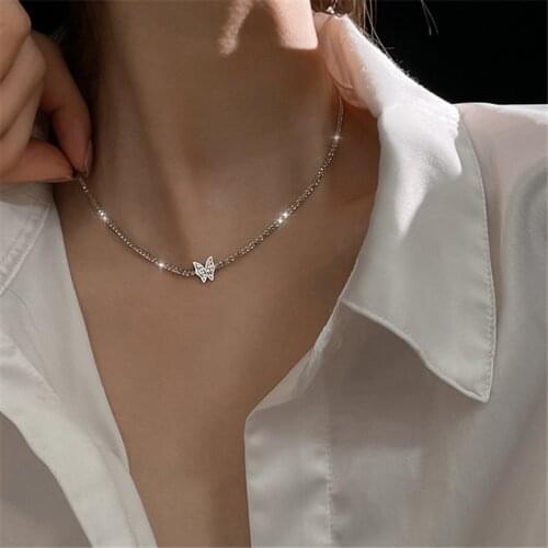 925 Sterling Silver Butterfly Charm Pendent Necklaces For Women Party Jewelry Accessories Choker dz235