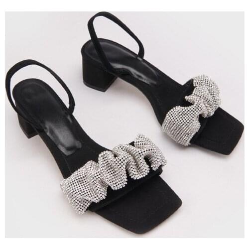 EGTPINAOP Summer Shoes Women Slippers High Heels Sandals Korean Style Cow Suede Fashion Flip Flops Bright Diamond Decoration