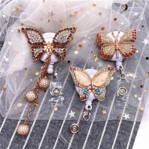 1PC Retractable Badge Holder Student Nurse Badge Reel Clip Teacher Badge Holder Fashion Butterfly Tassels Pendant Style