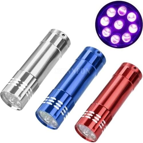 300Pcs/Lot Personalized Mini Aluminium 9 LED UV Torch Ultra Violet Blacklight Detection Accessories