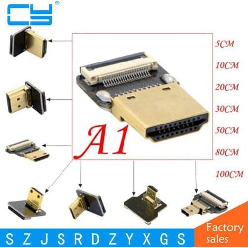 A1 Down Angled 90 Degree FPV Mini HDMI Male to HDMI Male FPC Flat Cable for Multicopter Aerial Photography