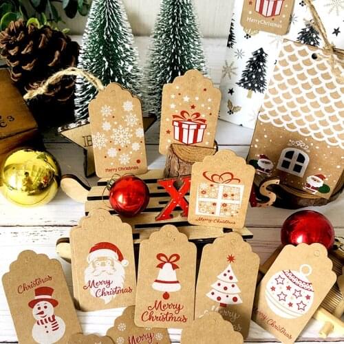 100Pcs Christmas Kraft Paper Tags With Rope Merry Xmas DIY Hanging Tag Gift Box Bag Wrapping Supplie Label For Party Decoration