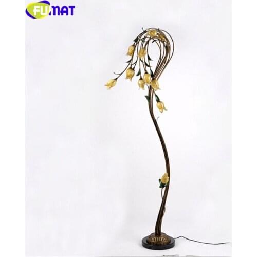 FUMAT Flower Floor Lamps Metal Glass Art Deco Light Living Room Nordic Pastoral Light For Bed Room Yellow Glass Shade LED Lights