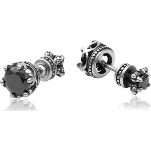 Double Side 316L Stainless Steel Ear Jacket Vintage Dumbbell Crown Claw AAA CZ Gothic Front And Back Stud Earrings Mens Jewelry