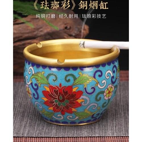 Enamel Pure Copper Ashtray Home Living Room Coffee Table Office Large Creative Personalized Trend Ashtray Decoration
