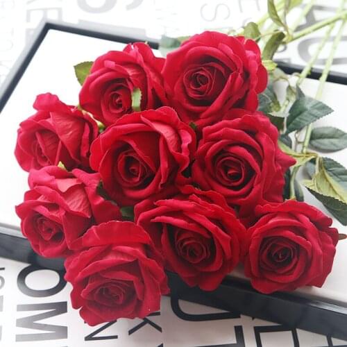 Artificial roses flowers wedding bouquets high simulation flannel roses home car wedding party Festive home decoration