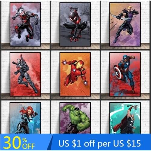 Marvel Superhero Anime Canvas Painting Spiderman Iron Man Captain America Poster Print Wall Art Picture Cuadros Home Decor