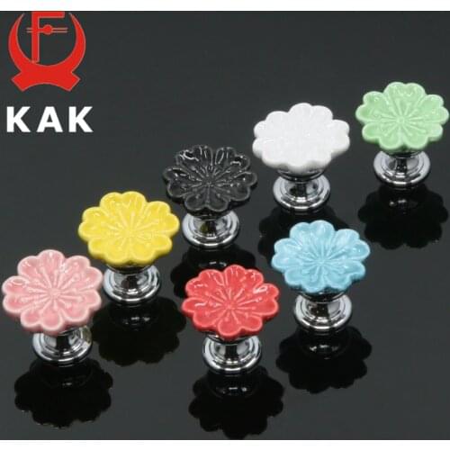 KAK Orchid Ceramic Handles Drawer Knobs Kitchen Cupboard Door Handles for Kids Room Cabinet Handles with screws Furniture Handle