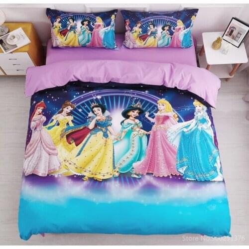 Disney Princess Bedding Set Snow White Belle Cinderella Ariel Princess Duvet Cover Bed Sheet Pillowcase Set for Kids Girls Gift
