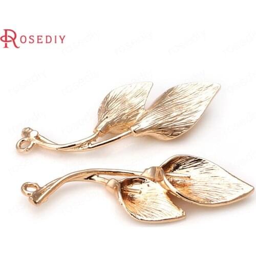 D199)4 pieces 13x37mm 24K Champagne Gold Color Plated Brass Calla Lily Charms Pendants High Quality Diy Jewelry Accessories