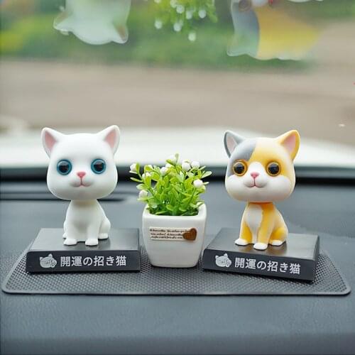 Cute Flocking Cat Shaking Head Doll Car Interior Decoration Auto Center Console Mobile Phone Hold Car Interior Accessories