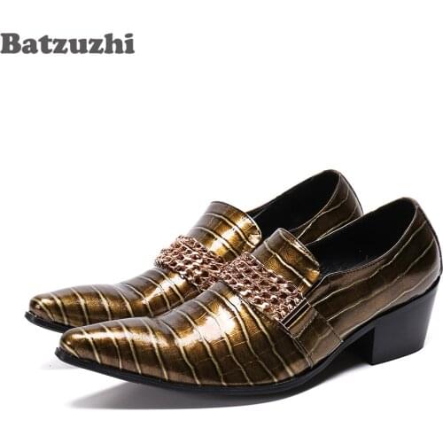 Batzuzhi 6.5cm High Heels Mens Shoes Pointed Toe Formal Leather Dress Shoes Party & Wedding Chaussures Hommes, Big Sizes US6-12