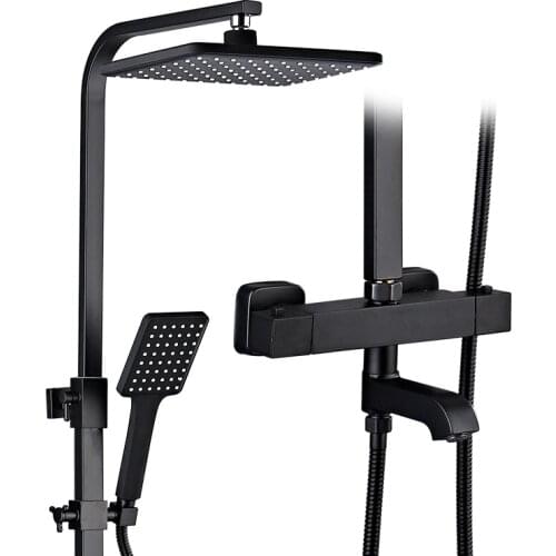 Matte Black Bathroom thermostatic Shower Faucet Set Rainfall Shower Mixer Tap Bathtub Shower Mixer Tap 3-way Shower Mixe